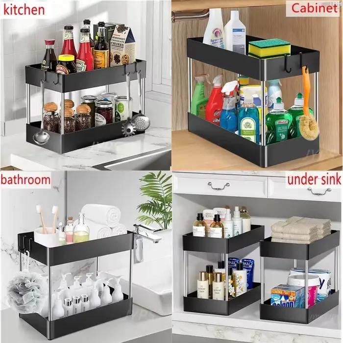 Organisateur sous évier à 2 niveaux, organisateur de cuisine, armoire de rangement, support polyvalent sous évier, rangement pour salle de bain et cuisine