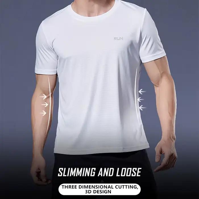T-shirt basique à col rond pour homme, 2024 polyester, blanc uni, décontracté, haute qualité, course à pied, été, nouveau, 100%