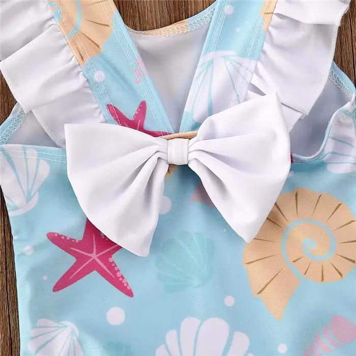 0-36 mois nouveau-né bébé enfant filles maillot de bain nœud volants coquille étoile de mer maillot de bain imprimé pour filles été bébé fille maillot de bain