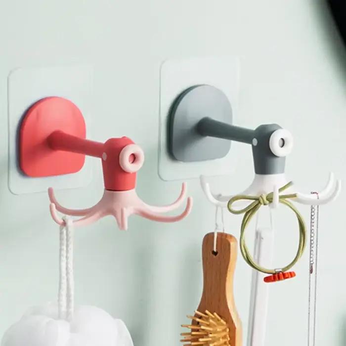 Crochet de rangement de cuisine rotatif à 360 degrés, suspension murale à Six griffes, sans perforation, cintre d'armoire sans couture, crochet collant de salle de bain