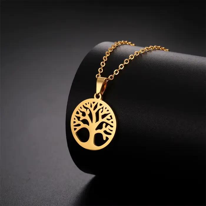 Arbre de vie femmes Collier pendentif rond en acier inoxydable