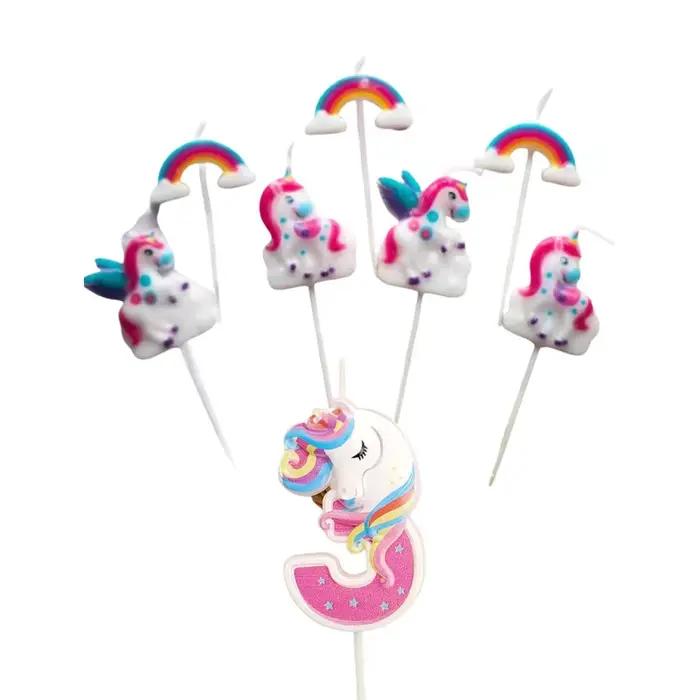 Bougie Licorne Arc-en-ciel Créative, Combinaison de Bougies Licorne Numériques, Décoration de Gâteau, Accessoire de Célébration d'Anniversaire pour Enfants