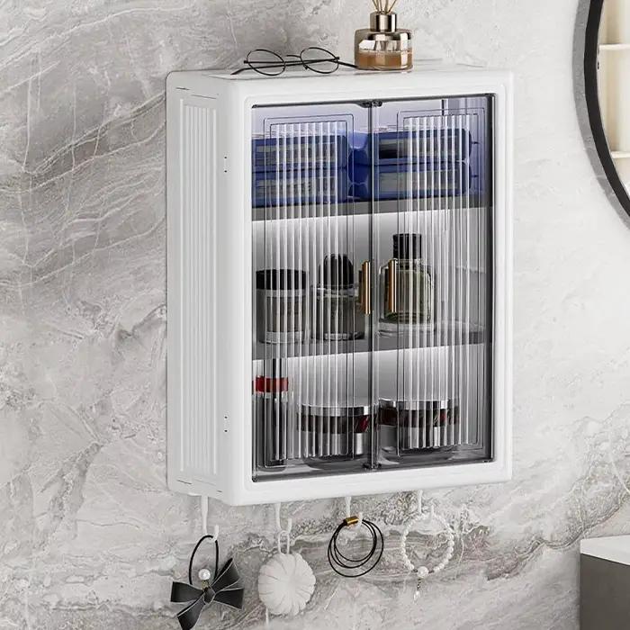 Armoire de rangement murale pour salle de bain, anti-poussière, étanche, sans perçage, support pour articles de toilette, boîte de rangement pour cosmétiques, pour chambre à coucher