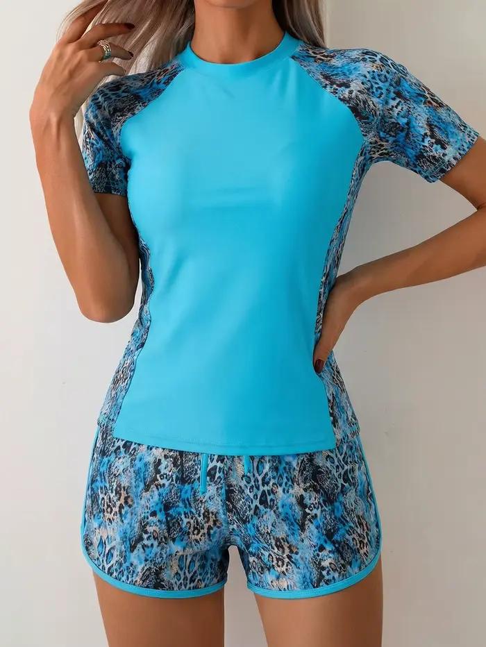 Nouveau Maillot de Bain Sportif Femme 2026 – Tankini à Manches Courtes et Short Boxer avec Cordon de Serrage – Tenue de Plage Tendance pour l'Été