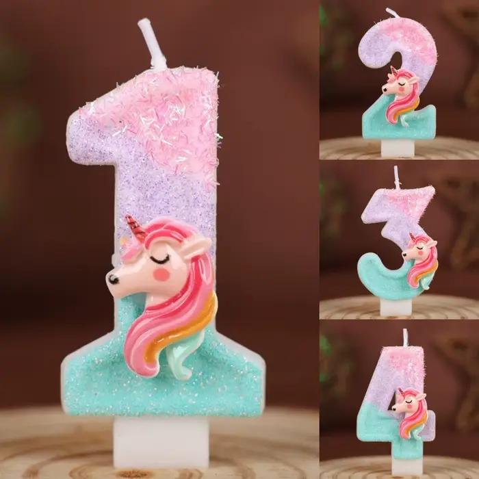 Bougies numériques licorne de dessin animé 0-9 chiffres, pour enfants, fête d'anniversaire, Festival, décoration de gâteau, accessoires d'ambiance, bougie à thème amusant