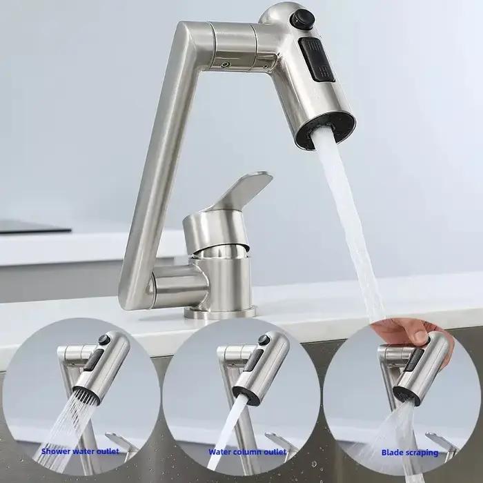 Robinet de lavabo de salle de bain 1080 °   Robinet d'évier de cuisine pivotant multifonctionnel pour eau froide et chaude, robinet à 2 modes