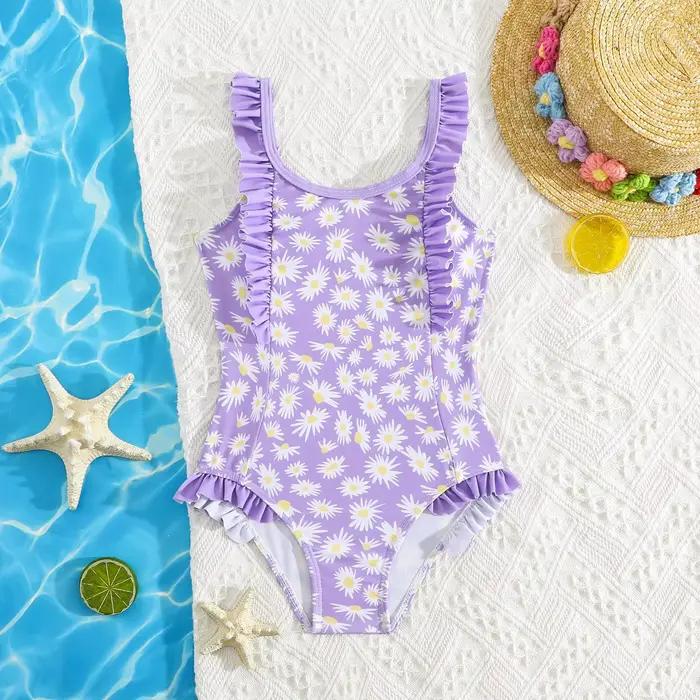 Maillot de bain d'été 2026 pour enfants, maillot de bain une pièce sans manches à motif de dessin animé mignon pour filles de 2 à 8 ans, culotte de bain pour bébés
