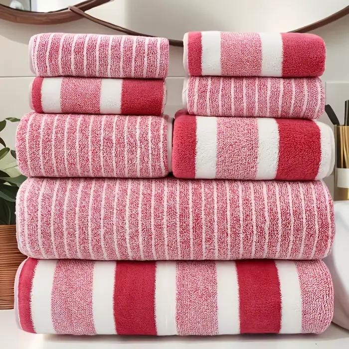 Ensemble de 8 serviettes de bain super douces, sans peluches et très absorbantes, serviettes rayées de qualité hôtelière en 2 couleurs, 2 grandes, 2 moyennes, 4 petites