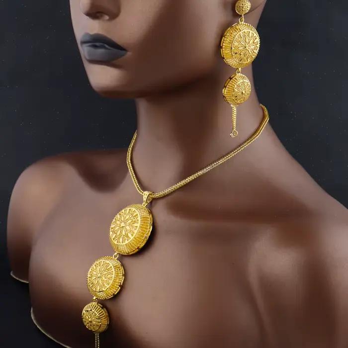 Ensemble de bijoux de luxe pour femmes, dubaï, à la mode, boucles d'oreilles, collier, cadeau pour mariage, indien, arabe, plaqué or, pour fête