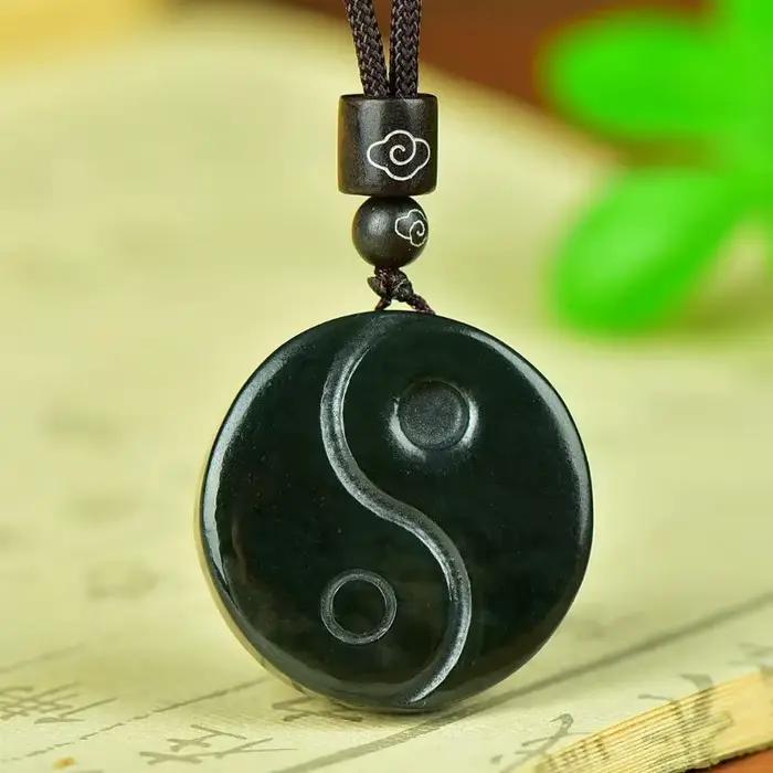 Collier pendentif en néphrite naturelle de Jade vert Tai Chi pour hommes et femmes, bijoux fins, véritable Jades chinois Hetian Bagua Fengshui