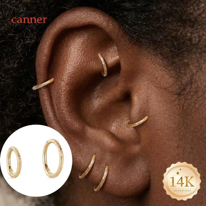 CANNER 1PC 6/8mm 14K Or massif motif floral Anneau de piercing pour cartilage, Hélix, Tragus, Conch, étanche, Bijou cadeau
