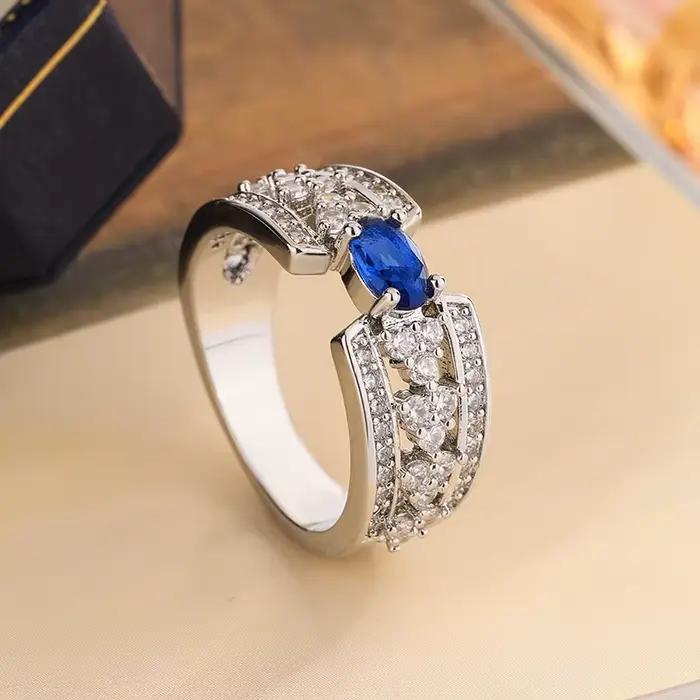 Bague en argent S925 de haute qualité pour femmes, grande pierre bleue, diamant, pierres précieuses, émeraude, Tourmaline, Pariba, bijoux de mariage