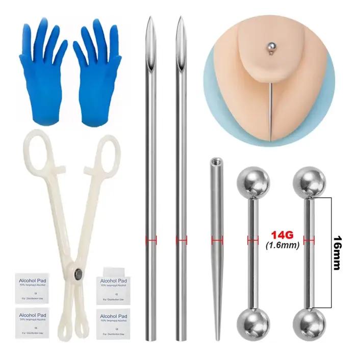 Kit de perçage corporel en acier chirurgical, aiguilles coniques filetées, lèvres, nez, langue, Cartilage, sourcils, nombril, outil de bijouterie, pinces