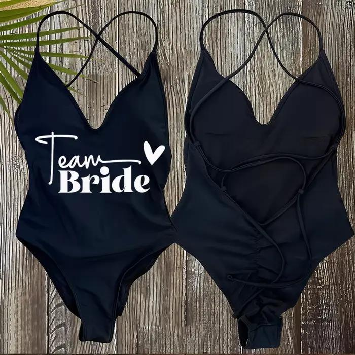 Maillot de bain une pièce rembourré pour femme, thème Team Bride, pour enterrement de vie de jeune fille, tenue de plage estivale nuptiale
