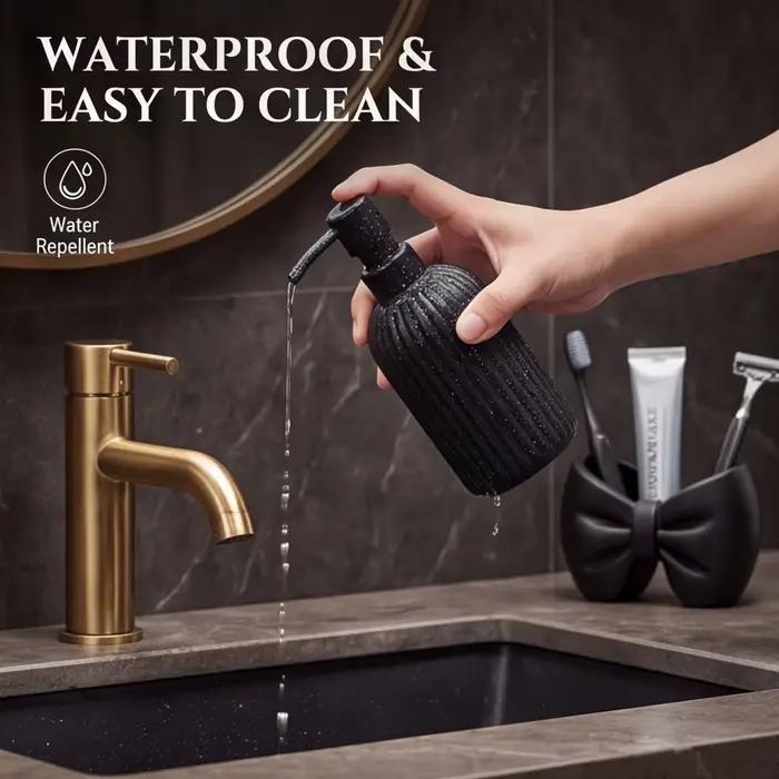 Ensemble d'accessoires de salle de bain mats, kit de toilette haut de gamme avec gobelet porte-brosse à dents, distributeur de savon, pot à coton-tiges et plateau, cadeau idéal pour l'inauguration d'u