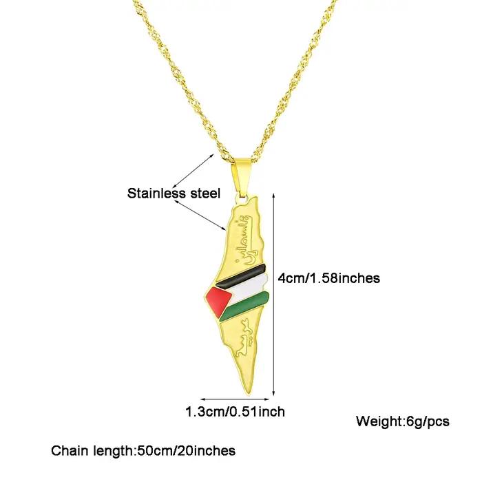 Collier pendentif en acier inoxydable pour hommes et femmes, carte de l'état de Palestine, cadeau de bijoux ethniques, mode