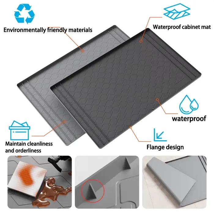 Tapis imperméable sous l'évier 34in*22in, tapis imperméable pour cuisine et salle de bain, bac de récupération d'eau sous l'évier pour cuisine et salle de bain