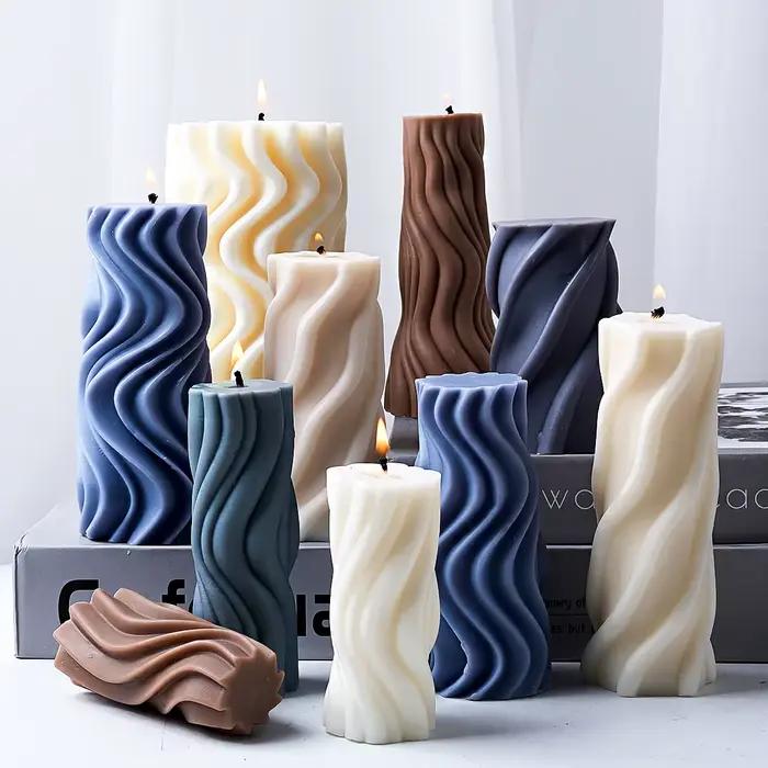 Moule à bougie cylindrique en Silicone à rayures ondulées