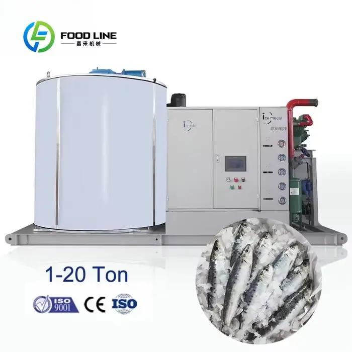 Machine à glace en flocons industrielle et commerciale personnalisée de 10 000 kg à 50 000 kg, à économie d'énergie, pour la production de glace cristalline pour la transformation et le stockage à fro