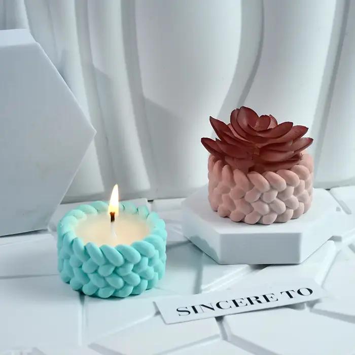 Moule en Silicone pour tasse de bougie en corde de chanvre, Pot de fleur succulente, moules de décoration pour la maison, ciment, gypse, résine, argile, boîte de rangement artisanale