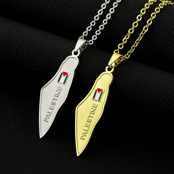 Collier pendentif carte de la Palestine pour hommes et femmes, or, argent, document, acier inoxydable, bijoux à breloques palestiniens, cadeau fosotique, mode