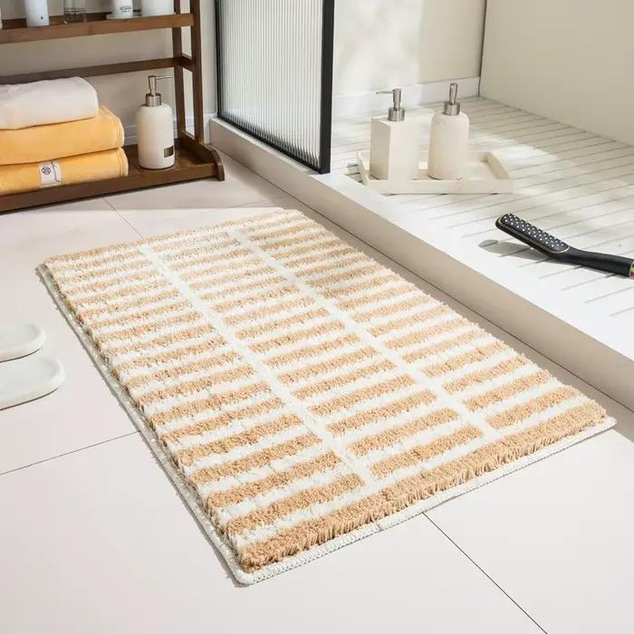 VIKAMA Tapis de salle de bain à carreaux vert et blanc, patchwork tricolore, motif géométrique, tapis antidérapant pour salle de bain, décoration de la maison