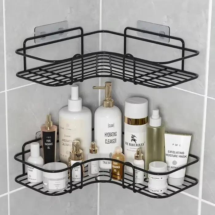 Étagère murale d'angle pour salle de bain, panier de rangement en fer pour douche, support cosmétique, porte-shampoing, organisateur de salle de bain, étagères murales