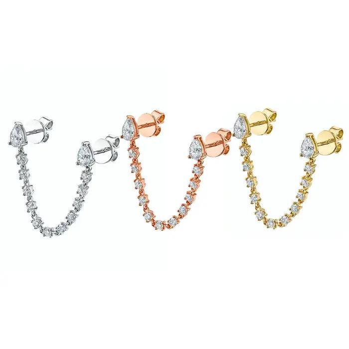 Boucle d'oreille double piercing pour femme, bijoux fantaisie pour fille, 5A Clear CZ Station Link, JOTassel Stud, 1 PC