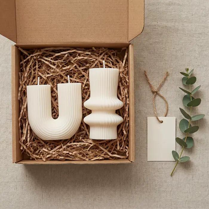2 bougies piliers sculpturales minimalistes