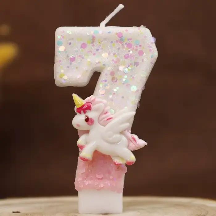 Bougies joyeux anniversaire licorne rose, décoration de bébé de 4 ans pour gâteau, bougie d'anniversaire à paillettes, décoration de fête d'anniversaire