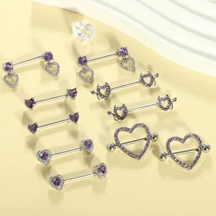 Bijoux de piercing pour tétons en acier inoxydable 14G plaqué or, anneaux de téton roses, rouges et argentés pour femmes, barres de téton mignonnes en forme de cœur et de cerise