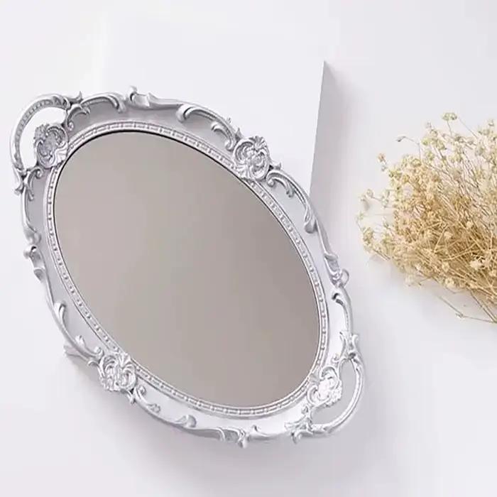 Miroir mural décoratif de forme ovale, en verre de style vintage français, plateau de rangement pour bijoux, plateau miroir de taille bureau