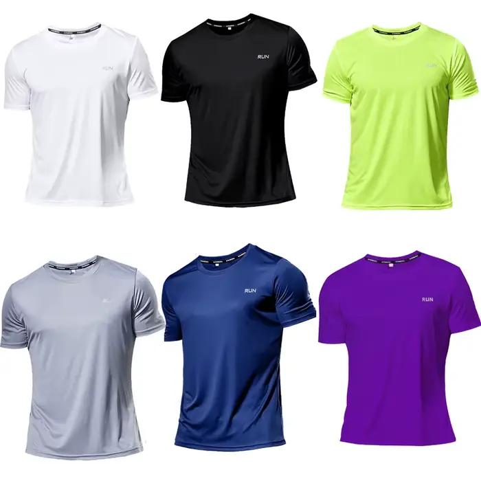T-shirt basique à col rond pour homme, 2024 polyester, blanc uni, décontracté, haute qualité, course à pied, été, nouveau, 100%
