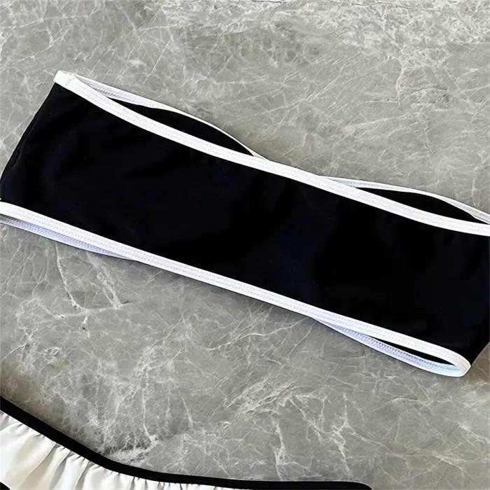 Maillot de bain Bandeau noir Bikinis ensembles blanc bordure à volants maillot de bain Bikini string femmes plage maillot de bain Biquini Feminino
