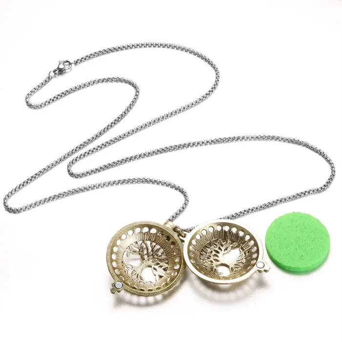 Collier d'aromathérapie arbre de vie diffuseur bijoux Vintage médaillon ouvert pendentif huile essentielle parfum arôme