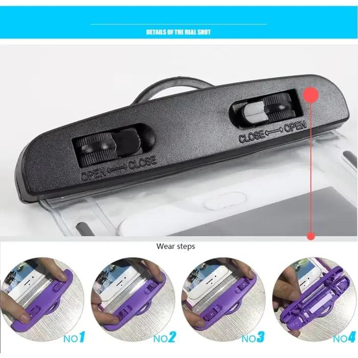 Pochette étanche transparente en PVC pour téléphone, sac étanche à écran tactile lumineux avec fermeture hermétique pour la natation, la plongée, les sources chaudes, le rafting