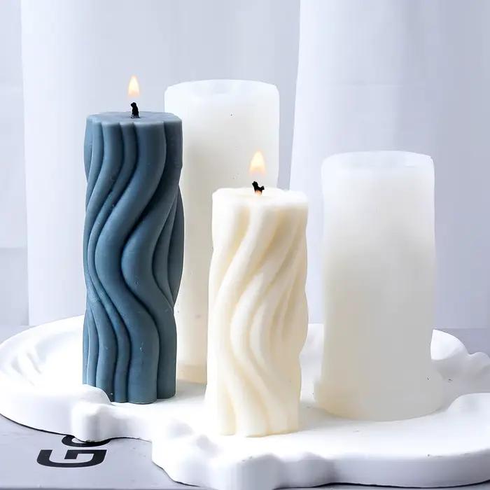 Moule à bougie cylindrique en Silicone à rayures ondulées