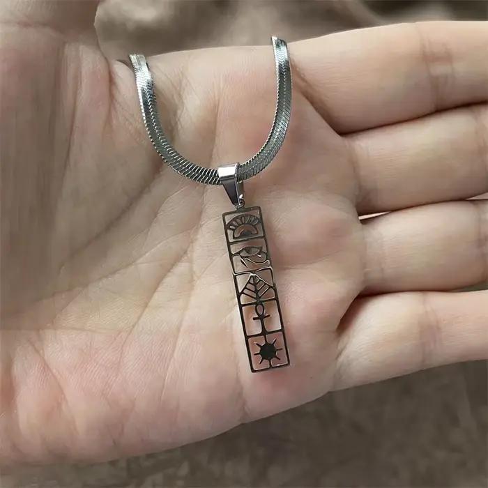 Collier de Hiéroglyphes Égyptiens en Acier Inoxydable