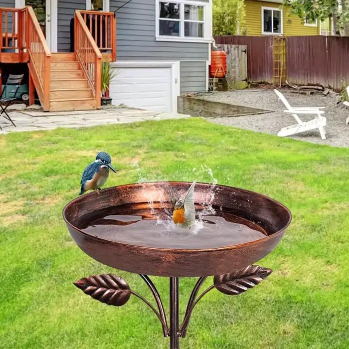 Bain d'oiseaux extérieur vintage - Fer robuste avec base à 5 dents, décoration de jardin rustique, facile à installer et attire les oiseaux - parfait f