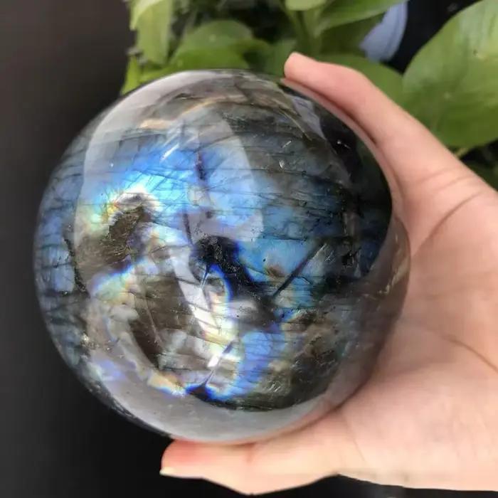 Boule de Labradorite naturelle, boule de cristal, boule de feldspat, ornements de polissage de pierre allongée bleue, boule cadeau 40mm-70mm