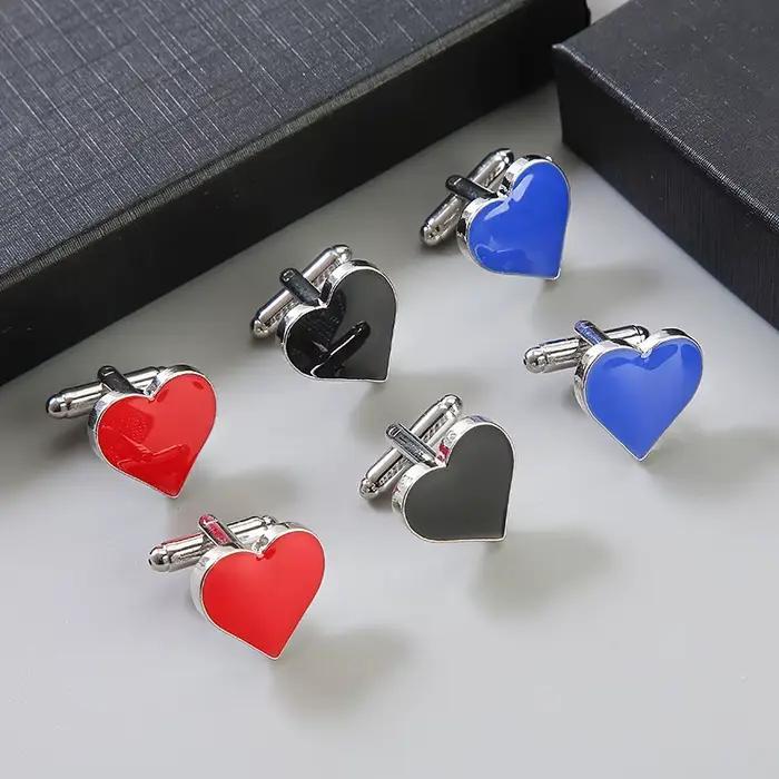 Lèvent de manchette en alliage d'amour du jour de Léon pour hommes, poker imbibé, clous de manches en émail, goujons de manches de chemise de banquet simples, bijoux
