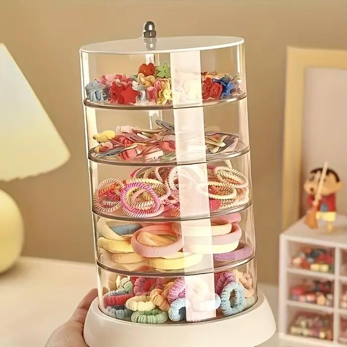 Organisateur de bijoux rotatif 3/4/5 couches-boîte de rangement en plastique à plusieurs niveaux, présentoir d'anneaux de cheveux Transparent pour coiffeuse