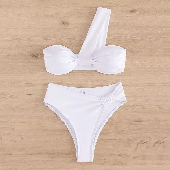 Marron une épaule Bikini taille haute Sexy maillot De bain femmes 2026 maillots De bain unis maillot De bain Bandeau Bikinis ensembles De Mujer Biquini