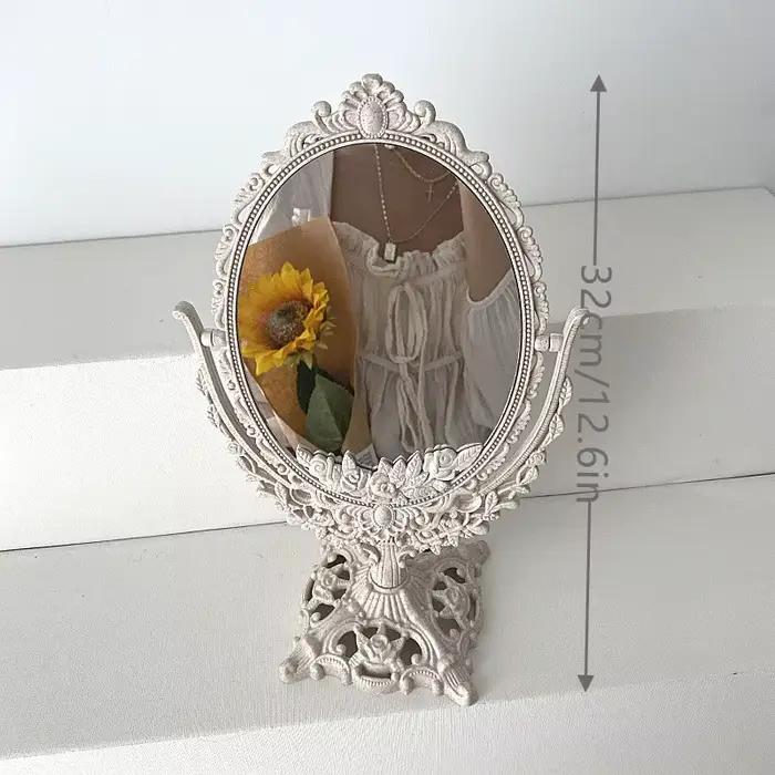 Miroir de maquillage de forme narvintage, miroir de maquillage de style européen, outil de maquillage de bureau à rotation à 360 °, décoration d'intérieur résistante