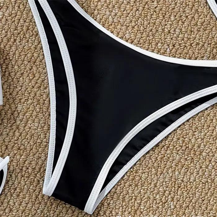 Noir Bandeau Micro Bikini string Sexy maillot de bain femmes 2026 bord blanc maillots de bain de vacances jambe haute coupe maillot de bain Bikinis ensembles