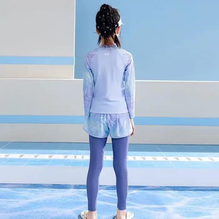 Ensemble de maillot de bain pour filles, manches longues, Protection UV, haut + short + Leggings de bain, vêtements de plage