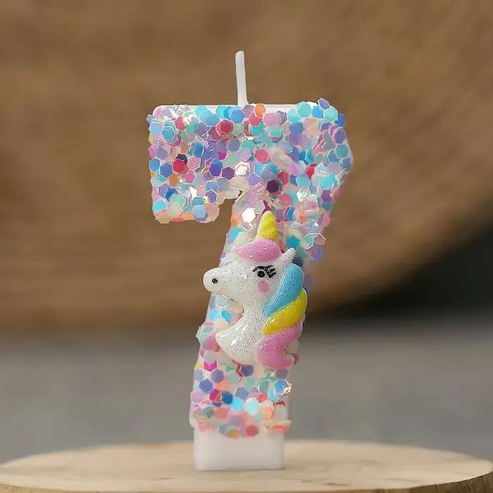 Bougies numériques licorne de dessin animé 0-9 pour la décoration de gâteaux d'anniversaire d'enfants, accessoires d'ambiance pour fêtes, bougies à thème amusantes