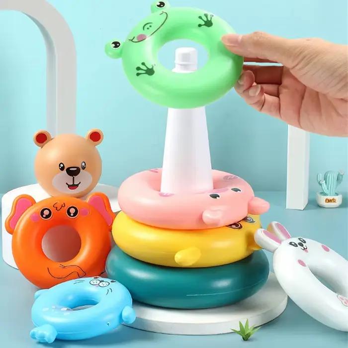 Tour pyramide arc-en-ciel Montessori, jouet de bain pour bébé, anneaux empilables d'apprentissage précoce, jouets sensoriels, cadeau d'anniversaire et de noël pour enfants