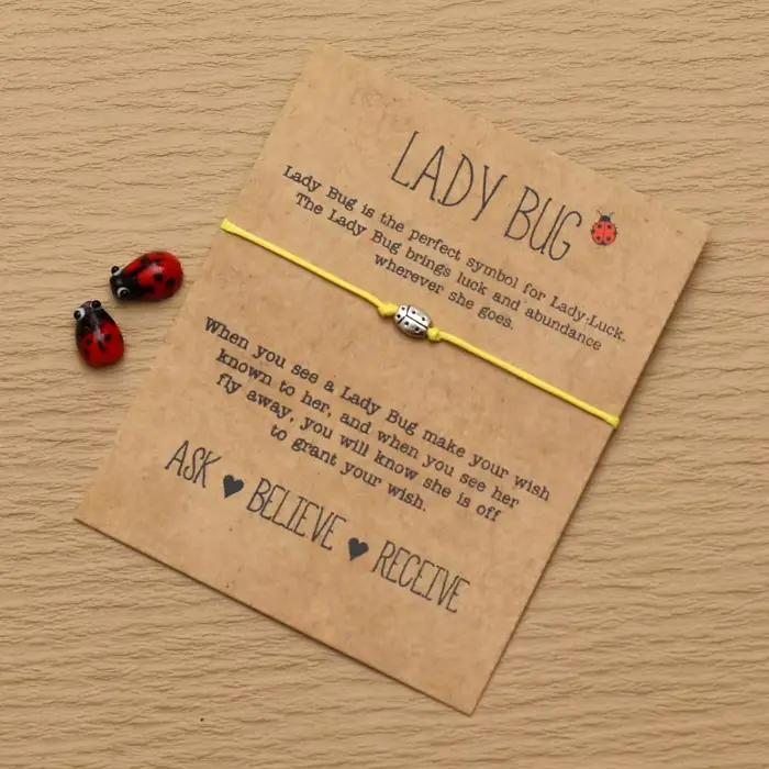 Bracelet à breloques Lady Bug Wish pour hommes et femmes, chaîne rouge, bijoux Lady Bug, navire Chia