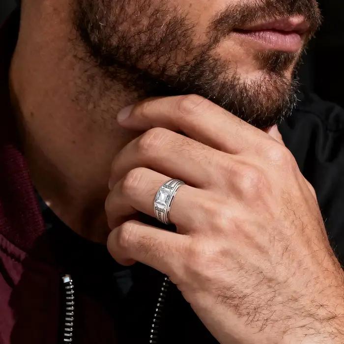 Bague pour homme en argent S925 pour la Saint-Valentin 2026, avec double T carré et zircon blanc étincelant, pour bijoux fins DIY